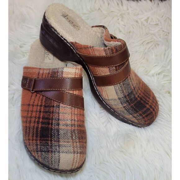 B.O.C. Born MAE Orange Wool Plaid Lined Clog Women's Size 8M Heels - Picture 1 of 11